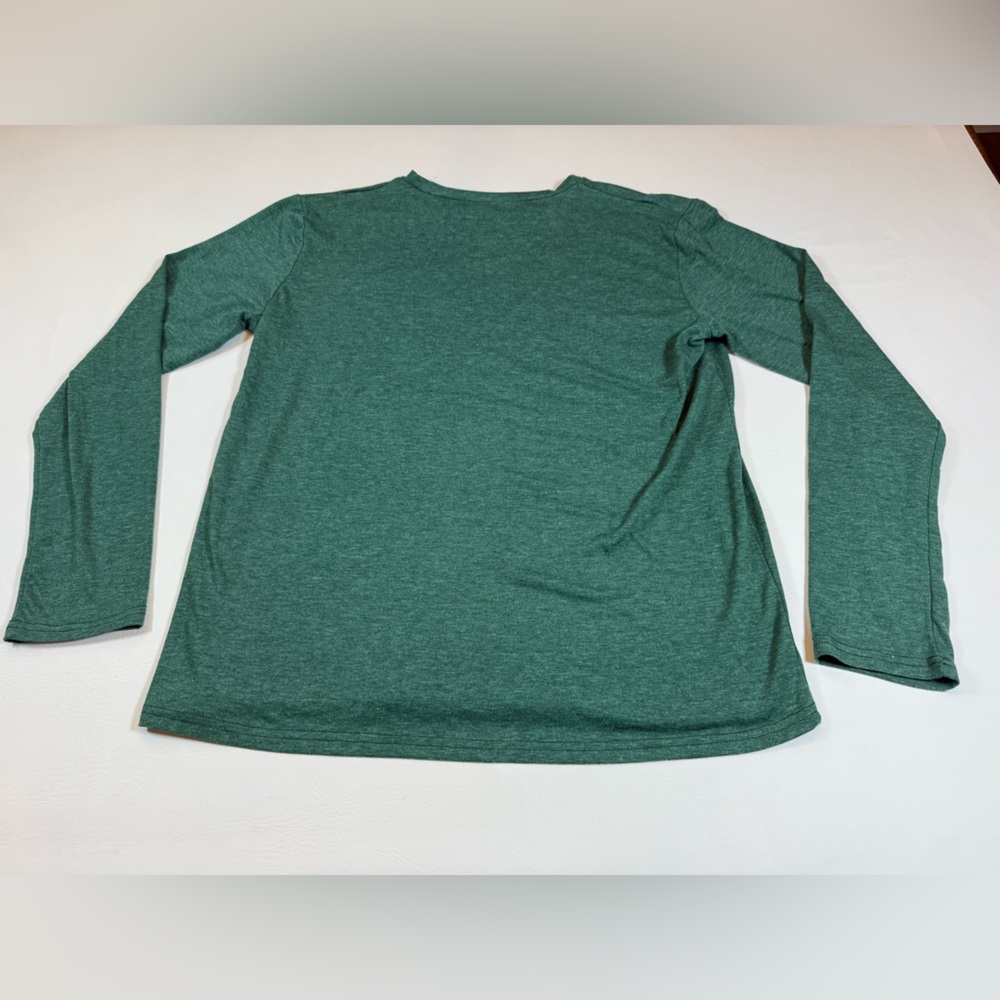 "Merry" Green Long Sleeve Cotton Blend Christmas T-Shirt Adult large (bin B) - Picture 6 of 6